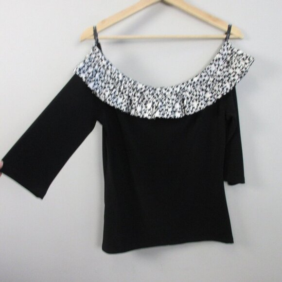 Joseph Ribkoff Off the Shoulder Blouse Women 8 Black Floral Embellish Luxury 206 - Picture 5 of 11